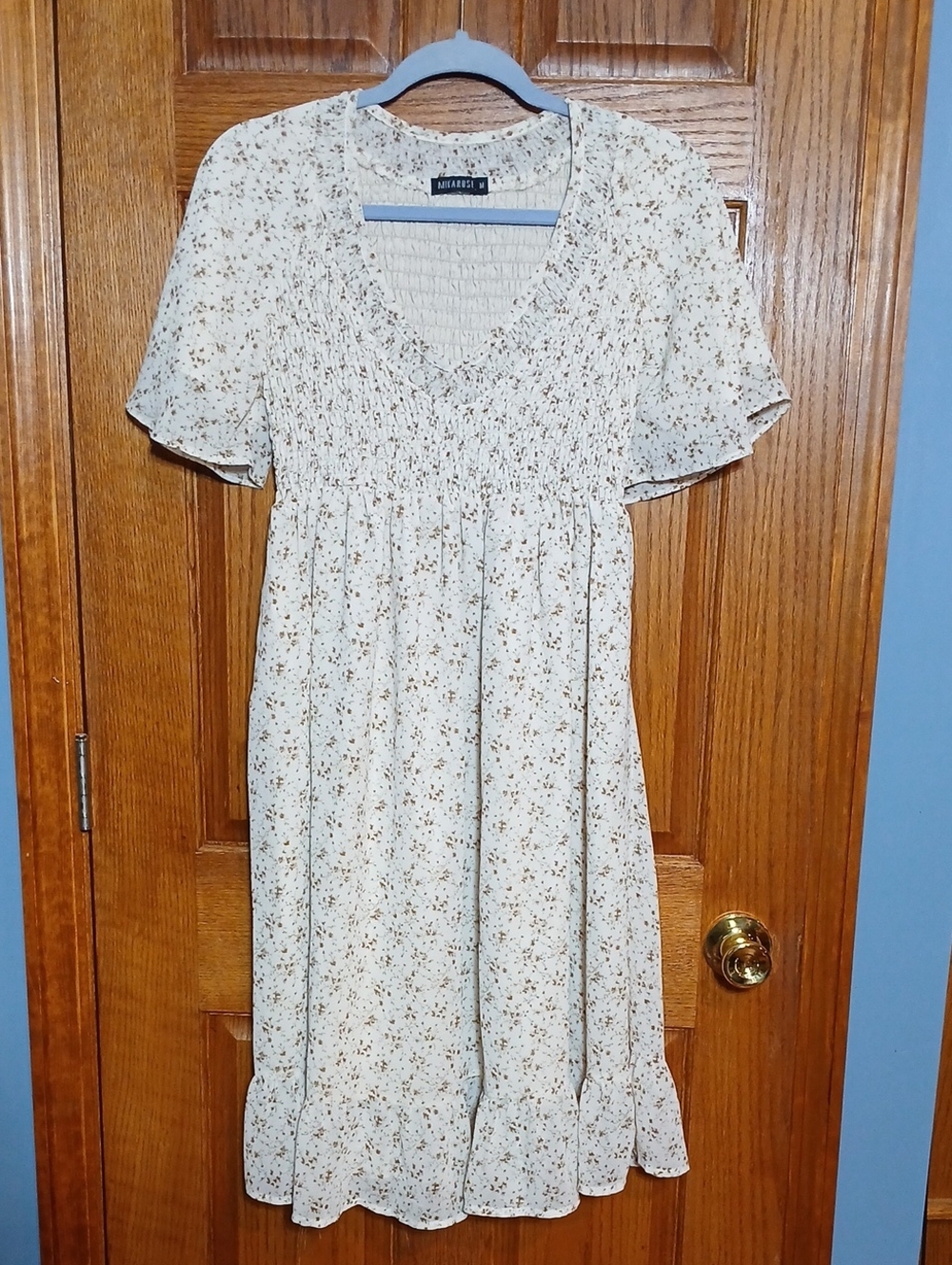 Mikarose Cream Floral Smocked Midi Dress